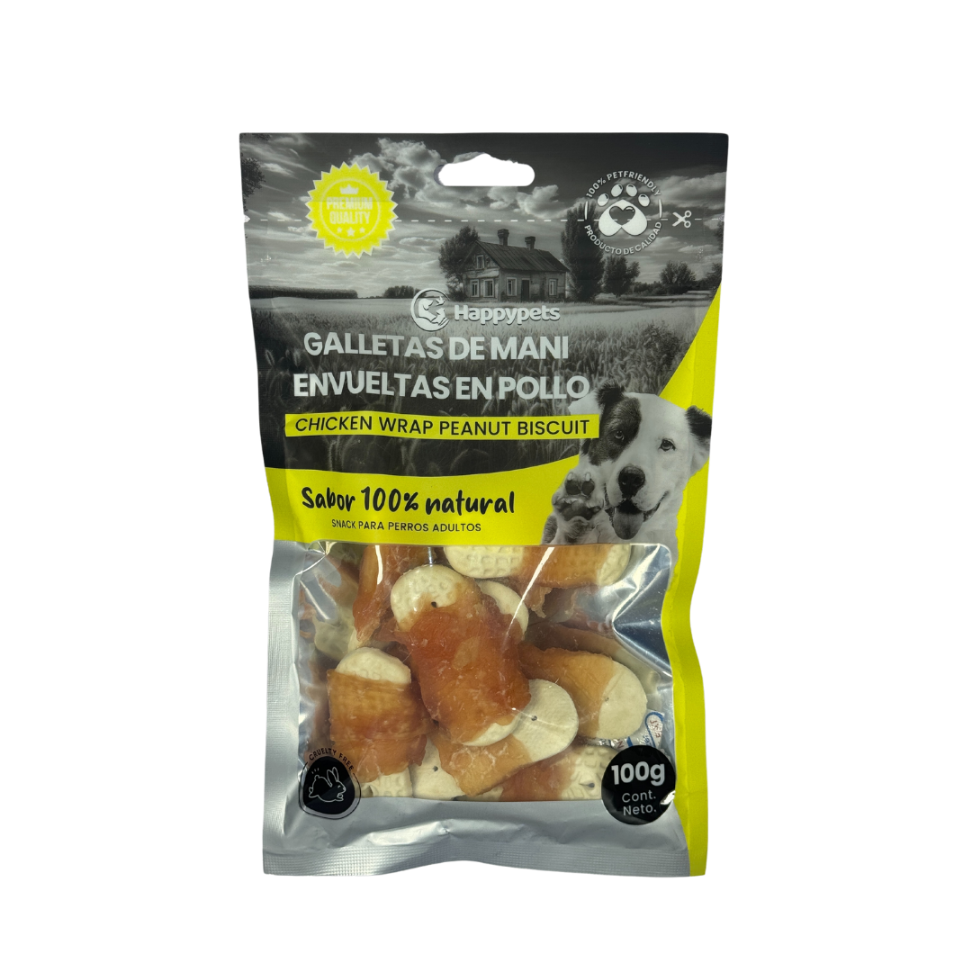 Happypets Snack Perro Galletas de Maní envueltas en Pollo 100g