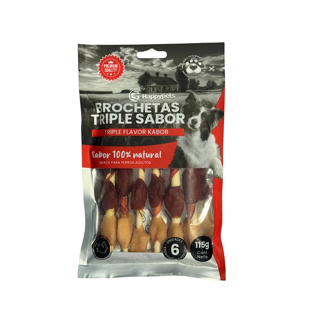 Happypets Snack Perros Brochetas Triple Sabor 100g