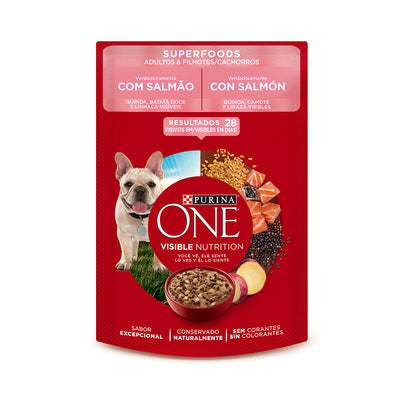 Purina One Pouch Superfoods Perros Adultos y Cachorros con Salmón 85g