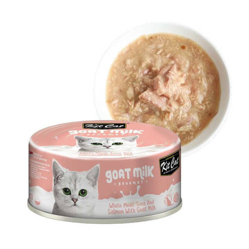 Kit Cat Lata Gato Goat Milk Gourmet Tuna Flakes & Salmon 70g