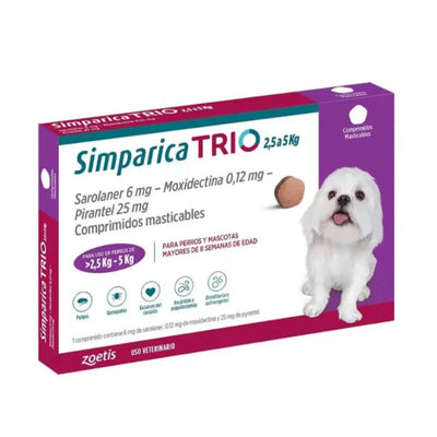 Simparica Trio Zoetis Antiparasitario Externo e Interno Perros 2.5K - 5K